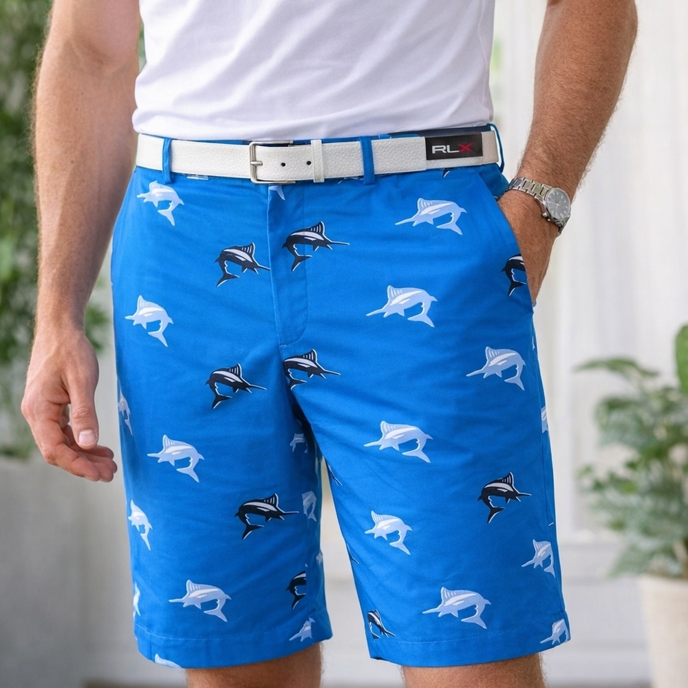 Title: NWT RLX Ralph Lauren Blue Marlin Print Golf Shorts Classic Fit